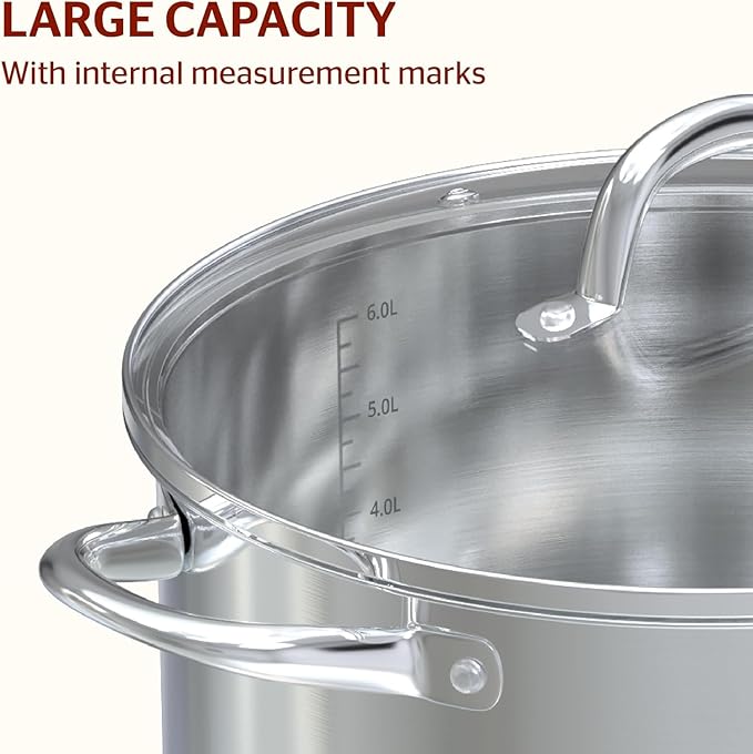 SUNHOUSE Stainless Steel Stock Pot - 7 Quart Heavy-Duty Induction Cooking Pot with Visible Lid for Pasta, Soup, Spaghetti - Nonstick Thick-Bottom Deep Stockpot for Canning, Boiling, and Simmering - Image 5