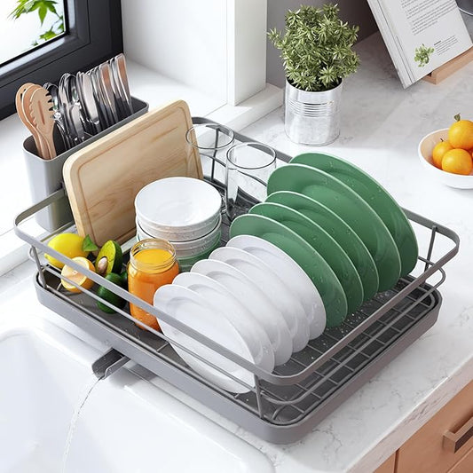 Kitsure Dish Drying Rack for Kitchen Counter, Stainless Steel Sink Organization and Storage Essentials with Cutlery Holder, Home and Appartment Decor, 12''W x 15.5''L, Grey by Kitsure