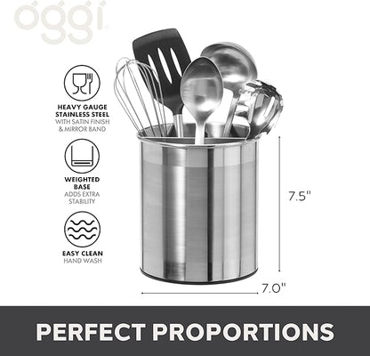 Oggi Jumbo Stainless Steel Rotating Utensil Holder with Removable Divider - Stylish kitchen cooking utensil organizer. Height 7.5". - Image 5