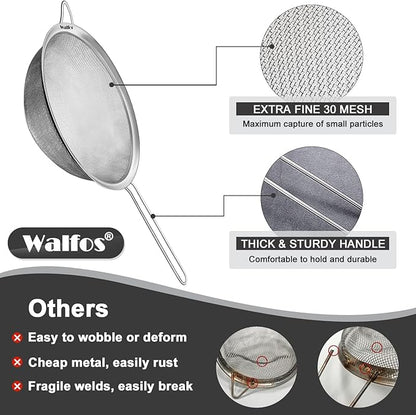 Walfos Fine Mesh Strainer Set of 3, Stainless Steel Wire Strainers for Kitchen, Multipurpose Metal Fine Sieve with Handle, Perfect for Food, Rice, Quinoa, 2.7", 4.6", 7" - Image 7