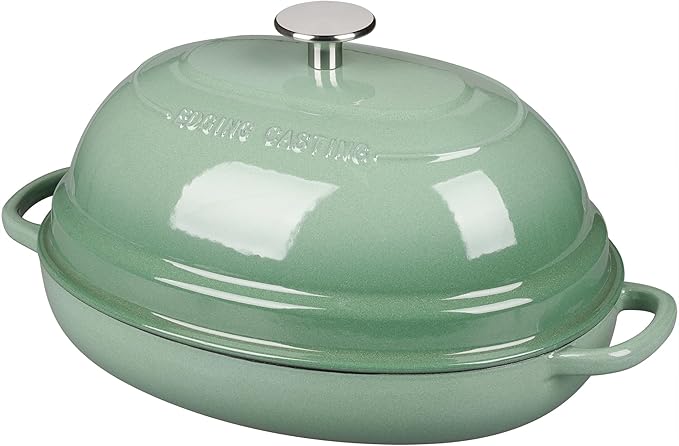 EDGING CASTING Enameled Oval Cast Iron Dutch Oven Pot with Lid, Bread Dutch Oven for Sourdough Bread Baking, Dutch Oven Bread, Bread Oven, 6QT, Sage Green - Image 4
