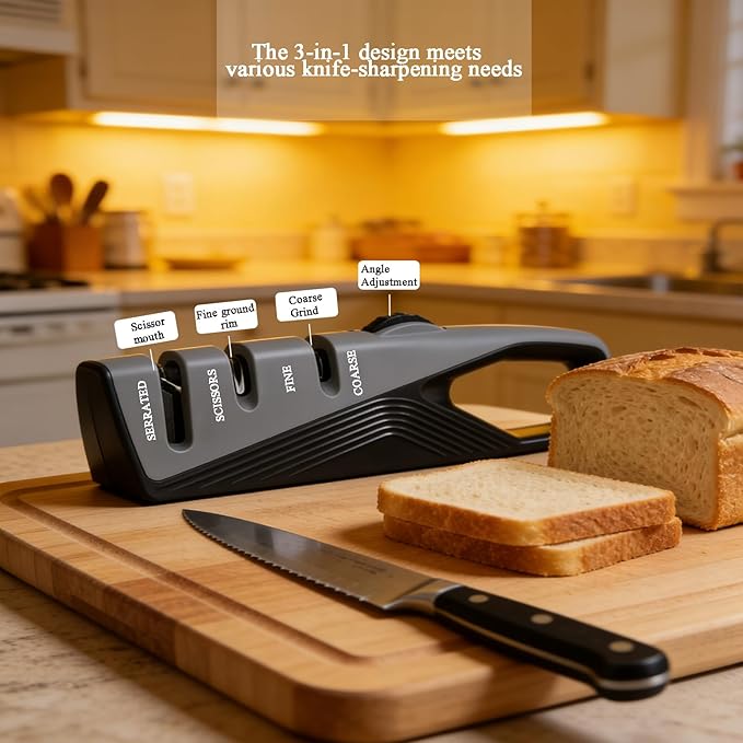 Kitchen Knife Sharpener, 5 Adjustable Sharpening Angles with Coarse & Fine, Manual sharpeners Tool for Pocket Knives