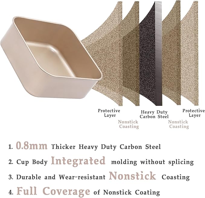 8 Inch Square Baking Pans Set, 2 Pieces Nonstick Cookie Sheet Pan, 3" Deep Commercial Carbon Steel Jelly Roll Tray, Non Toxic Bakeware For Oven Bake, Easy Clean