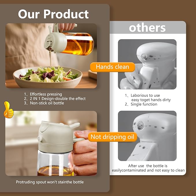 SWEET VIEW Oil Sprayer for Cooking, 16oz/470ml Glass Oil Dispenser/Pour Bottle, Kitchen Accessories, Kitchen Gadgets for Air Fryer, Salad, BBQ, with Stickers (White) - Image 6