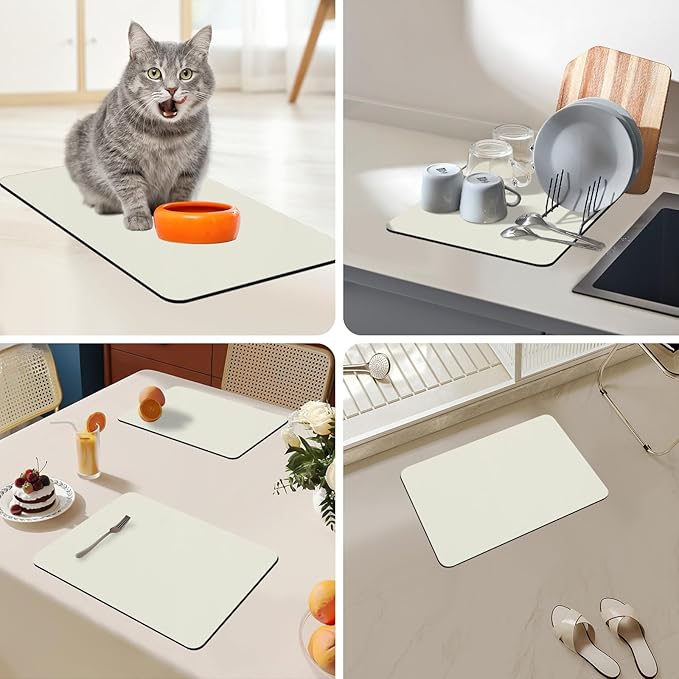 Bloss Coffee Mat, Super Absorbent Dish Drying Mat, Coffee Bar Mat, Kitchen Counter Mat, Hide Stain Rubber Backed Dish Drying Pad(12.2"x19.7", Off White) - Image 7