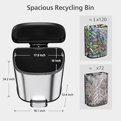 Garvee Stainless Steel Trash Can, 50 L/13 gal Hands Free Garbage Can with Soft Close Lid and Foot Pedal, Metal Kitchen Waste Bin with Inner Bucket for Living Room, Office, D Shape, Silver - Image 6