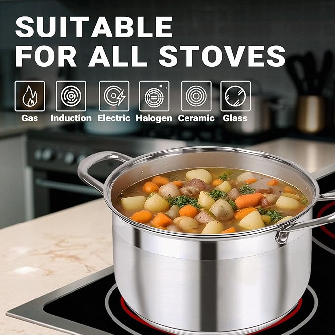 Kirecoo Stainless Steel Stock Pot - 8 Quart Heavy Duty Induction Cooking Pot with Visible Lid for Pasta, Soup, Spaghetti, Nonstick Thick Bottom Big Stockpot, Deep Cookware for Canning, Boiling, Simmer - Image 6