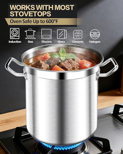 STOCKPOT Large Stock Pot with Lid – Professional Stainless Steel Stockpot 40 Quart – Heavy Duty Cooking Pot for Catering, Soup, and Seafood Boil – Compatible with Most Cooktops