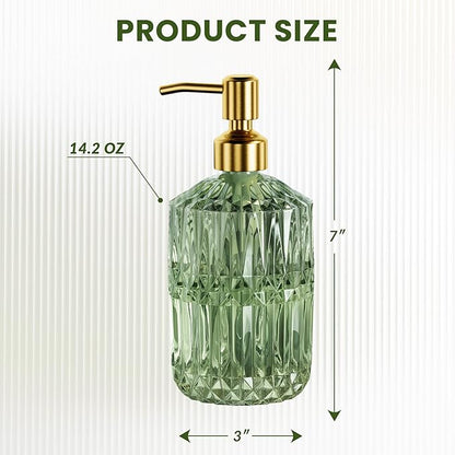 AmazerBath Soap Dispenser, 2 Pack Green Glass Soap Dispenser with Pump Stainless Steel, 14.2OZ Luxury Gold Hand Soap Bottles Bathroom Kitchen - Image 4