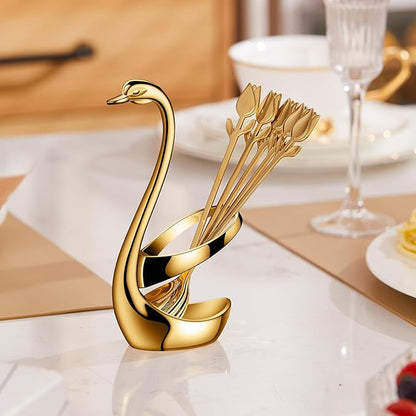 Gold Small Coffee Spoon Holder Set,Swan Base With 12 Pcs Demitasse Espresso Spoons Set,6" Mini Tulip/Rose Dessert Spoon,Stainless Steel Tea Spoons - Image 9