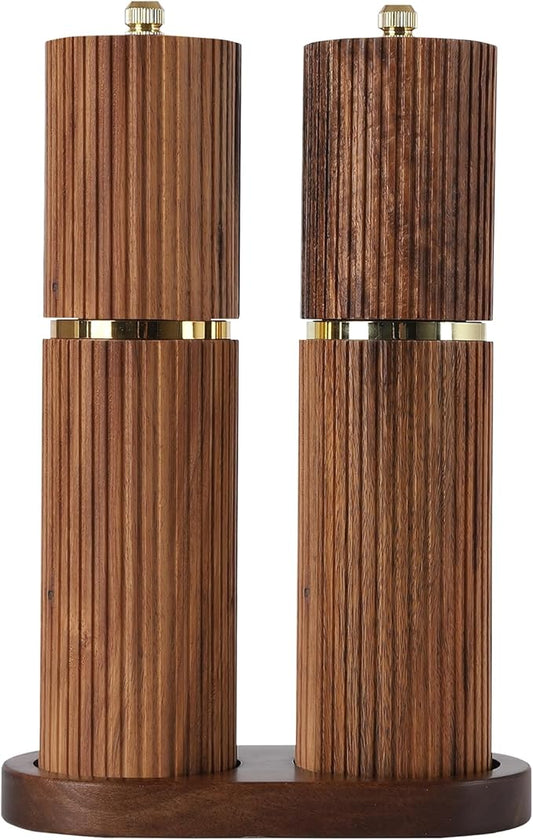 Wooden Salt and Pepper Grinder Set, Refillable Salt and Pepper grinder with adjustable Coarseness, Acacia Wood pepper mill manual, Salt and Pepper Shakers Matching Wooden tray-Ideal for Gifting by UNIOVC