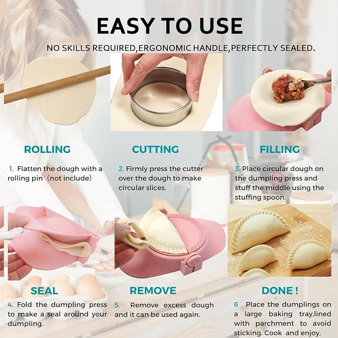 Empanada Maker Press, 6-Inch Extra Large Dumpling Maker Set with Dough Cutter, Dumpling Mold Set for Pierogi, Pastelitos, Calzone, Turnovers, Chinese Dumpling, 5Sizes (6"/5"/4"/3"/2.6")