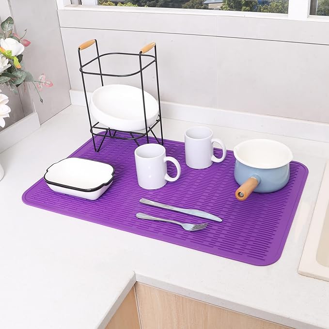 MicoYang Silicone Dish Drying Mat for Multiple Usage,Easy clean,Eco-friendly,Heat-resistant Silicone Mat for Kitchen Counter or Sink,Refrigerator or Drawer Liner Purple 3XL 28 inches x 18 inches - Image 8
