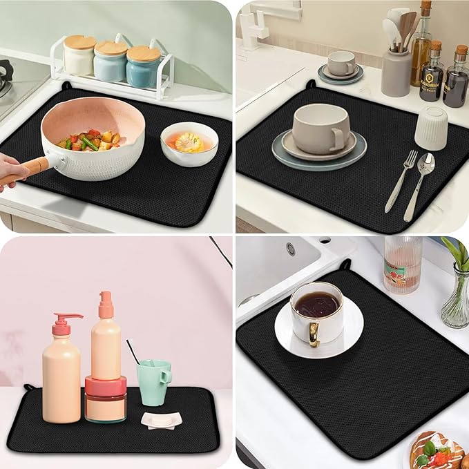 GeeRic Microfiber Dish Drying Mat, Super Absorbent Kitchen Dish Drying Pad, Reversible for Countertop, 12*16 inch Black - Image 5