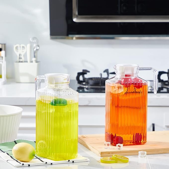 Panitay 4 Pcs 51 Ounces Plastic Pitcher with Lid Clear Acrylic Refrigerator Safe Pitcher Shatter Proof Juice Containers with Lids for Water Milk Sangria Lemonade Cold Drinks - Image 6