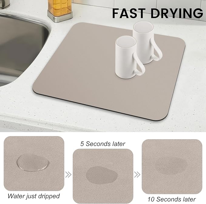 WISELIFE Dish Drying Mat Super Absorbent Drying Mat Large Dish Drying Mats for Kitchen Counter Easy Clean Dish Mat Kitchen Drying Mat15"x 18" Classic Khaki - Image 4