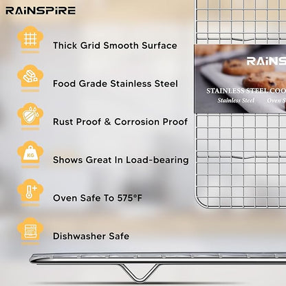 Rainspire Cooling Rack Stainless Steel, Heavy Duty Cooling Racks for Cooking and Baking, Oven Safe Wire Rack for Cooking, Baking Rack for Oven Cooking Fits Quarter Sheet Pan (1, 8.5" x 12")
