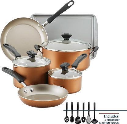 Farberware Cookstart DiamondMax Nonstick Cookware/Pots and Pans Set, Dishwasher Safe, Includes Baking Pan and Cooking Tools, 15 Piece - Copper - Image 3