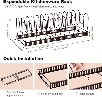 Housolution Pot and Pan Organizer Rack for Cabinet, Expandable Pot Lid Organizer with 15 Adjustable Dividers, Pan Holder Storage Rack for Kitchen Cabinet, Bronze - Image 5
