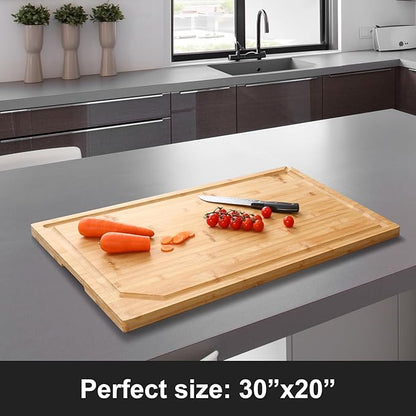 30 x 20 Extra Large Bamboo Cutting Board for Kitchen, Cutting Board Stove Top Cover, Butcher Block Chopping Board with Handle and Juice Groove, Large Charcuterie Board Over the Sink - Image 2