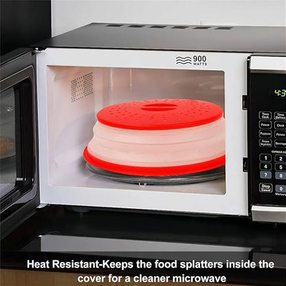 2-Pack Microwave Splatter Covers for Food, 10.5 Inch Collapsible Vented Plate Lids (Grey & Red Combo), BPA-Free Silicone & Plastic, Dishwasher Safe, No Mat Included - Image 4
