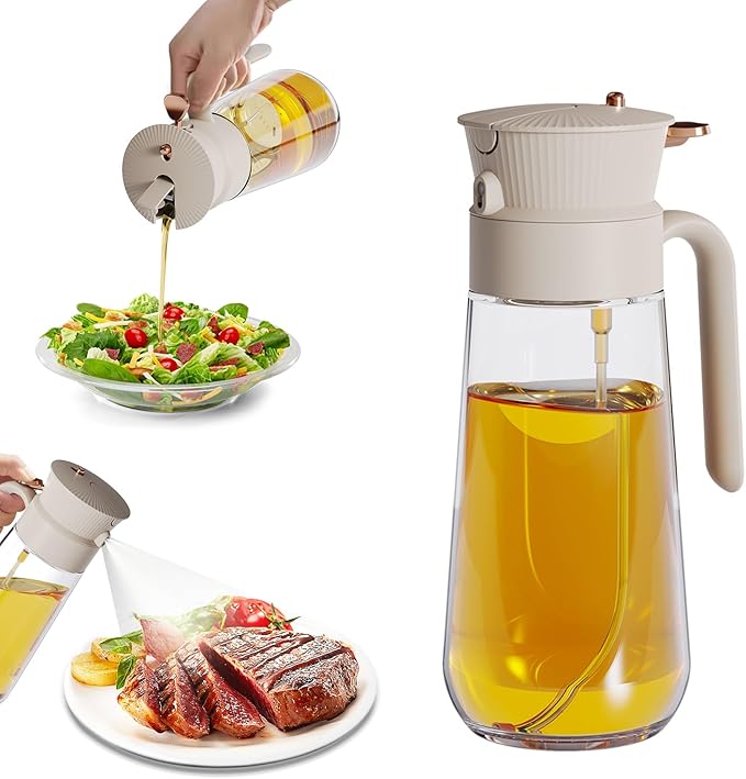 2026 New 19.6oz/580ml Olive Oil Sprayer for Cooking, Leak Glass Olive Oil Dispenser Bottle, 2 in 1 Oil Dispenser and Oil Sprayer, Switch Between Mist & Precision Pour for Air Fryer, BBQ, Salad,Baking by Keaixinyu