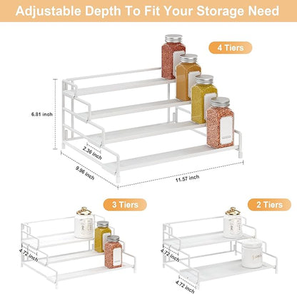 RUILALIFE 4-Tier-Spice-Rack-Organizer-for-Cabinet, Adjustable Depth Spice Holder Shelf For Countertop Pantry Cupboard, Metal Tiered Seasoning Organizer,Display Shelf Riser - Image 4