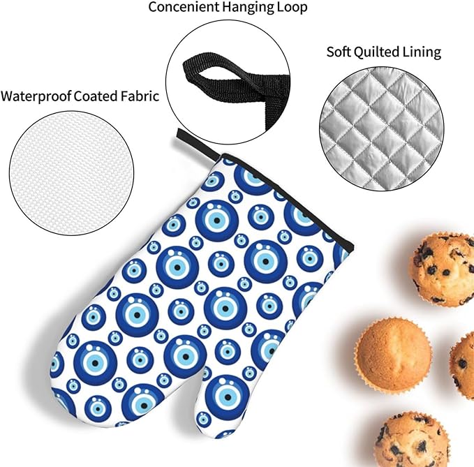 Blue Evil Eyes Oven Mitts and Pot Holders Sets of 3 Funny Hot Pads Heat Resistant Non Slip Washable for Cooking Grilling Baking BBQ Kitchen Decor - Image 5
