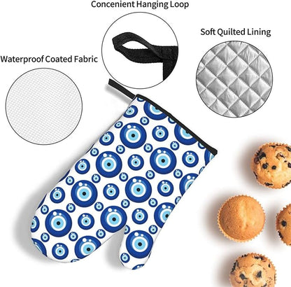 Blue Evil Eyes Oven Mitts and Pot Holders Sets of 3 Funny Hot Pads Heat Resistant Non Slip Washable for Cooking Grilling Baking BBQ Kitchen Decor - Image 5