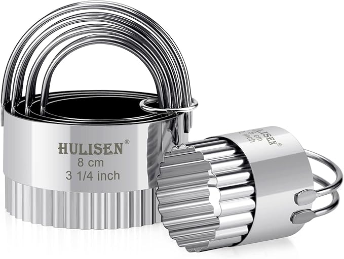 HULISEN Biscuit Cutter Set (5 Pieces/Set), Stainless Steel Round Biscuit Cutters with Handle, Wave Cookies Cutter with Fluted Edge, Professional Baking Dough Tools, Gift Package (Wave) by HULISEN