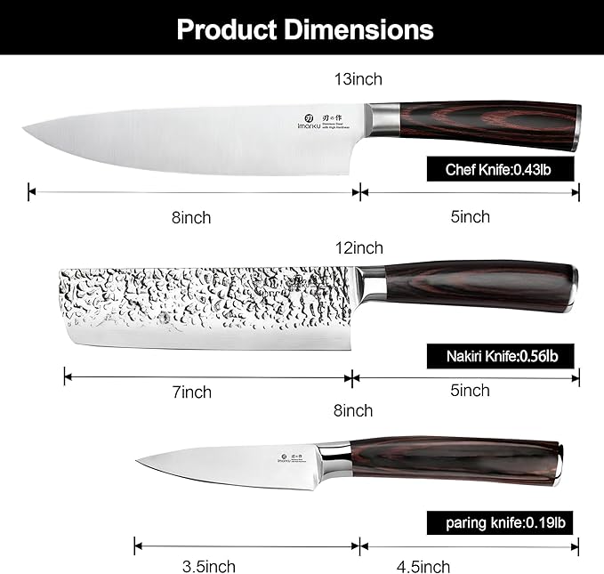imarku 3 Pieces Knife set, Japanese HC Stainless Steel Kitchen Knife Set, Professional Chef Knife Set With Ergonomic Pakkawood Handle, Ultra Sharp Knives Set for Kitchen & Home Cooking, Gifts Box - Image 3