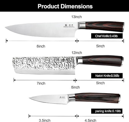 imarku 3 Pieces Knife set, Japanese HC Stainless Steel Kitchen Knife Set, Professional Chef Knife Set With Ergonomic Pakkawood Handle, Ultra Sharp Knives Set for Kitchen & Home Cooking, Gifts Box - Image 3