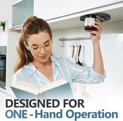 Mount-on Cabinet Jar Opener for Weak Hands,Seniors with Arthritis,Double U Shaped Grooves Grip Bottle Opener for Any Size Lid,304 Stainless Steel One-Handed Can Opener Tool for Home Assistance,Black