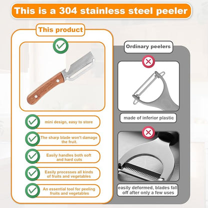 Multi-Functional Vegetable Peeler with Wooden Handle, Stainless Steel Thick & Thin Skin Fruit Peeler with Bottle Opener, Not for Left-Handed Users, Practical Kitchen Tool for Apple Potato - Image 4