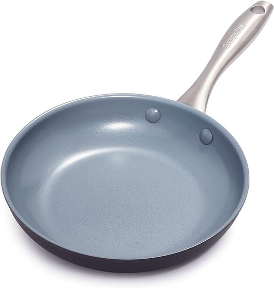 GreenPan Lima Hard Anodized 8" Frying Pan Skillet Nonstick, Ceramic Nonstick, PFAS-Free Nontoxic Pots and Pans, Oven & Broiler Safe, Stainless Steel Handle, Cookware for Eggs & Omelet, Gray by GreenPan