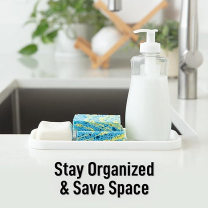 Zulay Kitchen (9x3.5) Silicone Sponge Holder for Kitchen Sink - Flexible Multipurpose Soap Tray - Sink Organizer for Kitchen, Bathroom, Makeup, Trinkets & More (White) - Image 6
