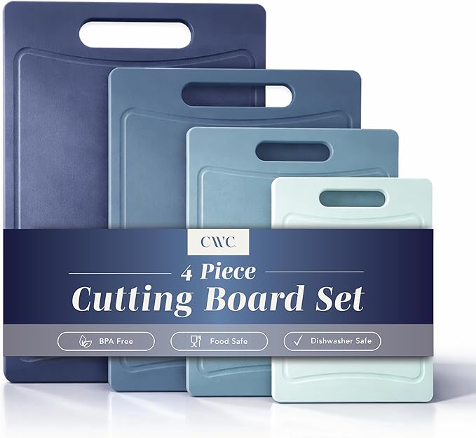 COOK WITH COLOR Non-Slip Cutting Board Set – Kitchen Essentials with Easy Grip Handle for Meat, Veggies, and Fruits, 4 Cutting Boards, Blue-New by CookwithColor