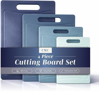 COOK WITH COLOR Non-Slip Cutting Board Set – Kitchen Essentials with Easy Grip Handle for Meat, Veggies, and Fruits, 4 Cutting Boards, Blue-New by CookwithColor