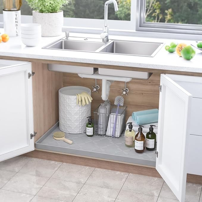 SIKADEER 37" x 22" Under Sink Mat Waterproof, Silicone Mat Kitchen Drawer Shelf and Cabinet Liner, Sink Protector for Kitchen Organizers and Storage, Boot Tray Pet Food Mats - Image 2