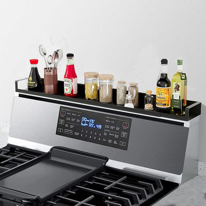 SZJHXIN 4X Strong Magnetic Stove Top Shelf, Adjustable 15-30 Inches, Fits Various Stove Lengths, Kitchen Organizer, Holds Spices, Condiments and BBQ Sauces (Matte Black)