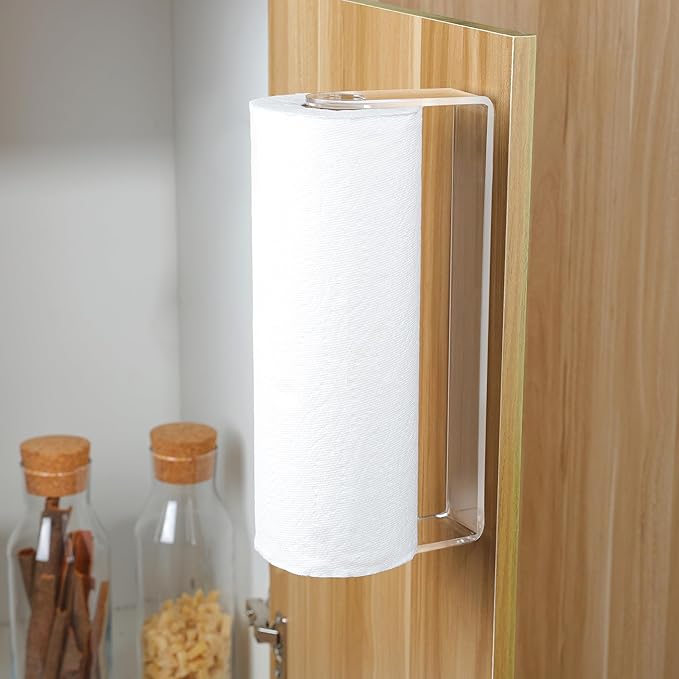 ZUNTO Acrylic Paper Towel Holder - Adhesive Paper Towel Roll Holder Under Cabinet, Clear Plastic Wall Mounted Paper Towel Rack for Kitchen, Frees up Counter Space - Image 6