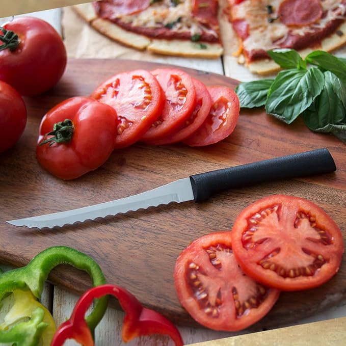 Rada Cutlery Tomato Slicer Knife (W226), 5" Stainless Steel Serrated Blade, Black Handle, Pack of 2