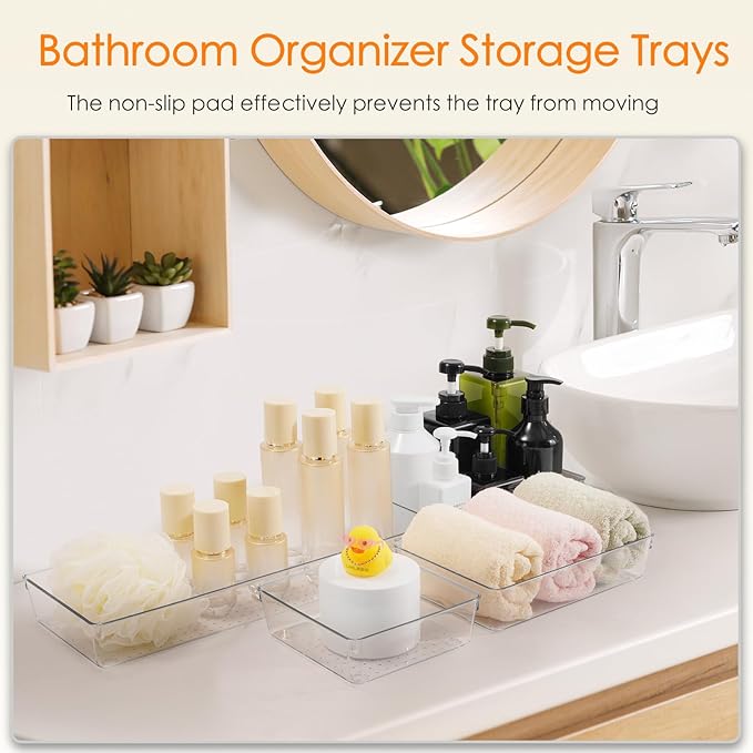 Criusia Drawer Organizer, 10 Pack Large Clear Plastic Set, 3 Size Versatile Bathroom and Vanity Organizer Trays, Storage Bins for Makeup, Bedroom, Kitchen Utensils - Image 6