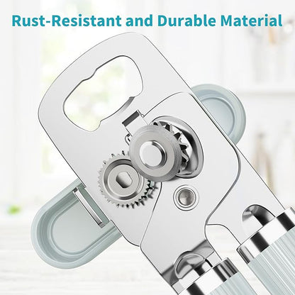 Ultrean Manual Can Opener Bottle Opener, Heavy Duty Stainless Steel Smooth Edge Manual Hand Held Can Opener With Soft Touch Handle, Rust Proof Oversized Handheld Easy Turn Knob (Mint Green) - Image 3
