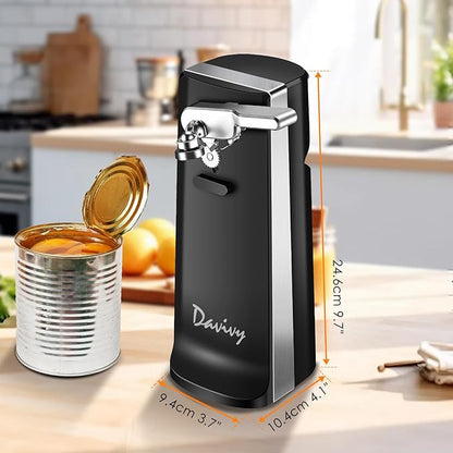Davivy Electric Can Opener, One Touch Lid Opener, Removable Stainless Steel Cutter and 3-in-1 Design, with Sharpener and Bottle Opener (Black)
