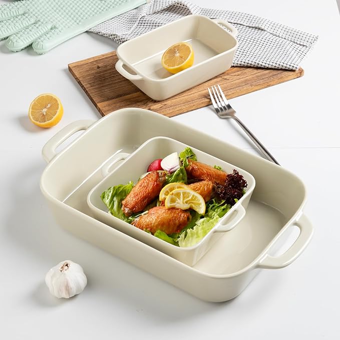Sweejar Ceramic Bakeware Set, Rectangular Baking Dish for Cooking, Kitchen, Cake Dinner, Banquet and Daily Use, Casserole Dishes for Oven Porcelain Baking Pans (Beige) - Image 4
