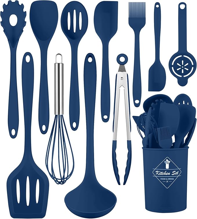 Kitchen Utensils Set-12 Pieces Silicone Cooking Utensils Set (Dishwasher Safe) 392°F Heat Resistant Spatula Set,Kitchen Utensil Set for Nonstick Cookware,Best Kitchen Tools with Holder by Pranski