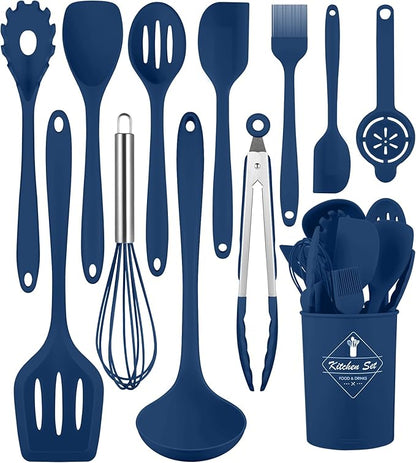 Kitchen Utensils Set-12 Pieces Silicone Cooking Utensils Set (Dishwasher Safe) 392°F Heat Resistant Spatula Set,Kitchen Utensil Set for Nonstick Cookware,Best Kitchen Tools with Holder by Pranski