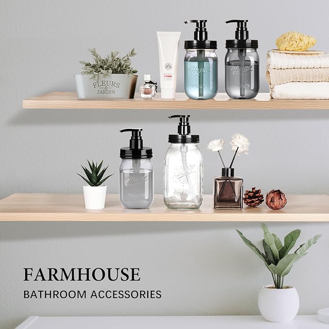 Amolliar Plastic Mason Jar Soap Dispenser with Pump Lid,16OZ Refillable Hand Soap Dispenser Set with Cute Lables, Farmhouse Decor for Kitchen Bathroom, Liquid Soap, Dish Soap (2 Pack, Black) - Image 5