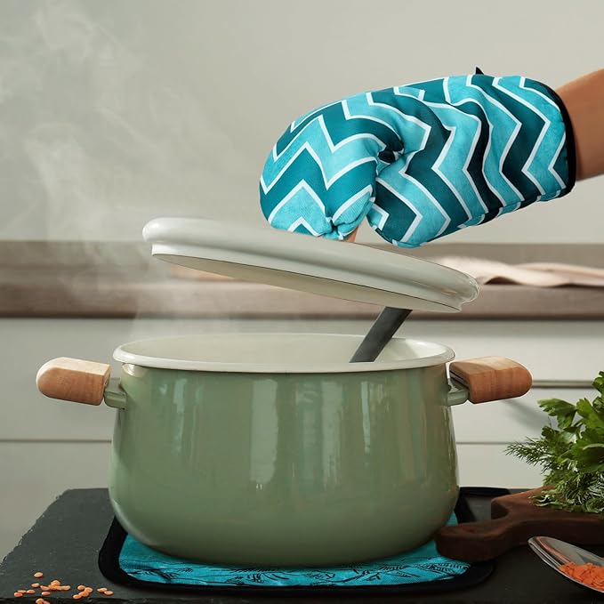 Bencailor 6 Pcs Boho Mountains Kitchen Towels Oven Mitts and Pot Holders Set Decorative Dish Towels Tea Washcloth Non Slip Heat Resistant Oven Gloves for Summer Home Cooking Baking, Turquoise - Image 4
